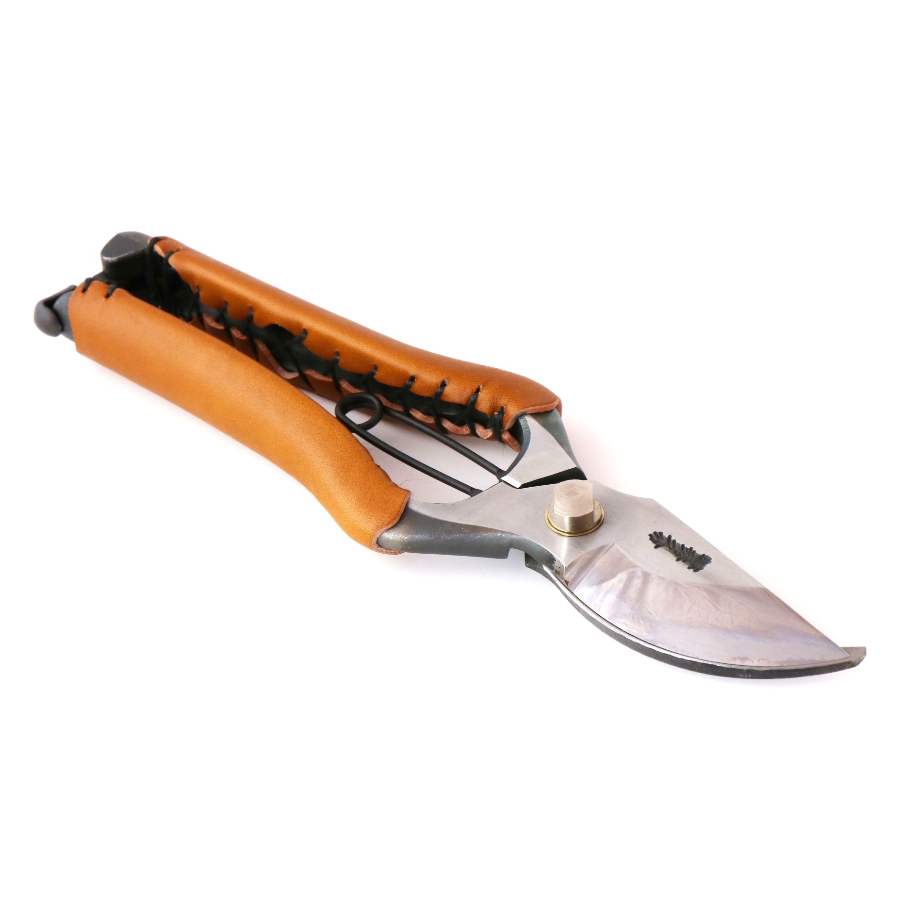 T34C Hand-Forged High-Carbon Steel Pruning Shears/Secateurs with Symmetrical Camel Leather Grip, Size L