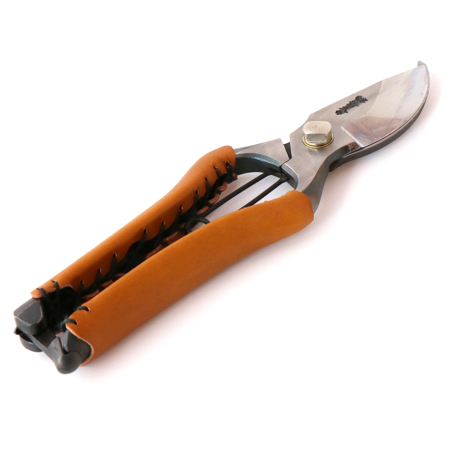 T34C Hand-Forged High-Carbon Steel Pruning Shears/Secateurs with Symmetrical Camel Leather Grip, Size L