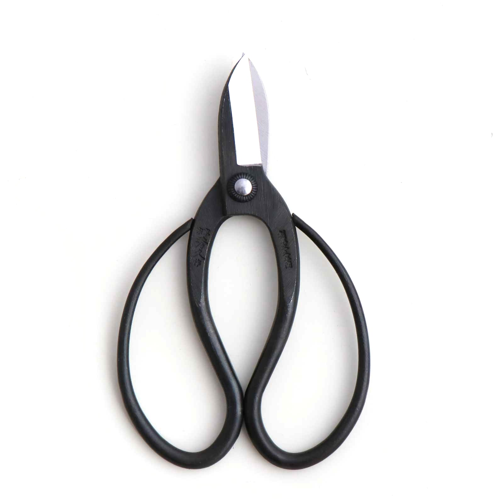 Black-handled scissors on a white background