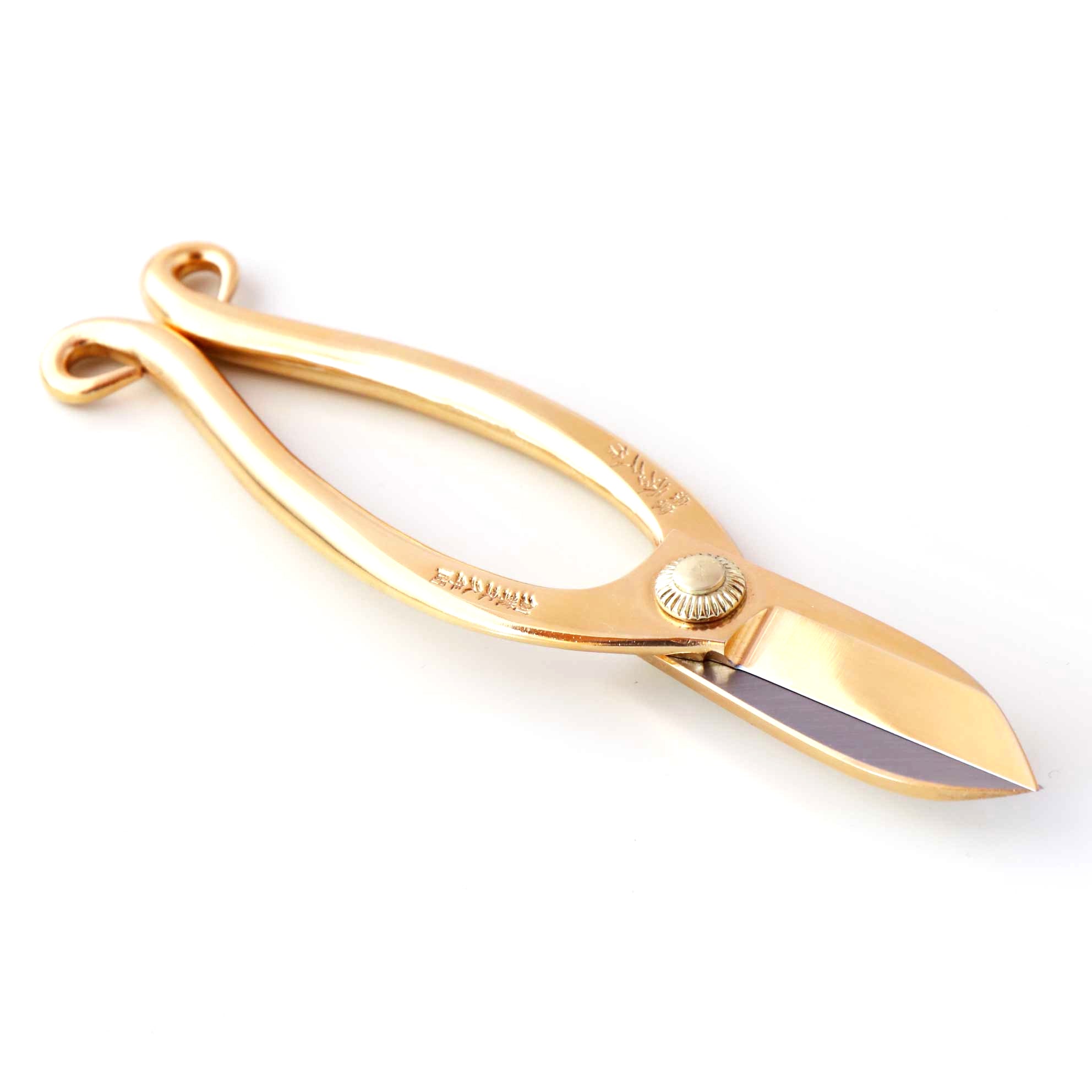 T8AU Traditional Japanese Ikebana Floral Shears, Gold Warabi-te Grip Forged High Carbon Steel 50mm Blade