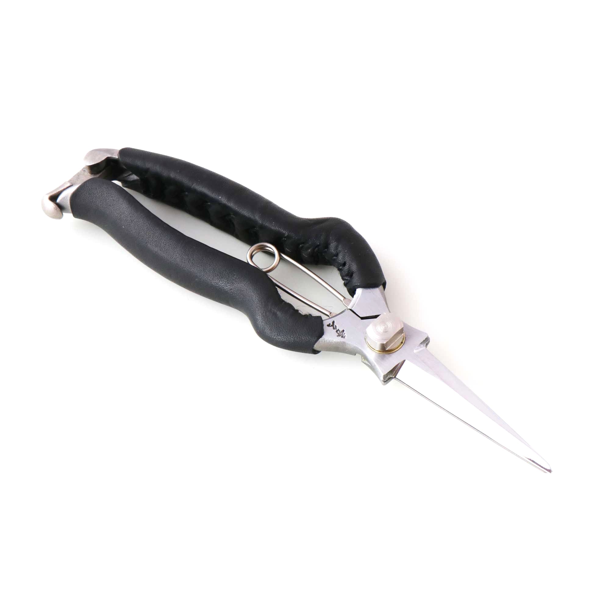 T527B Hand-Forged Stainless Steel Snips with Asymmetrical Black Leather-Wrapped Grip