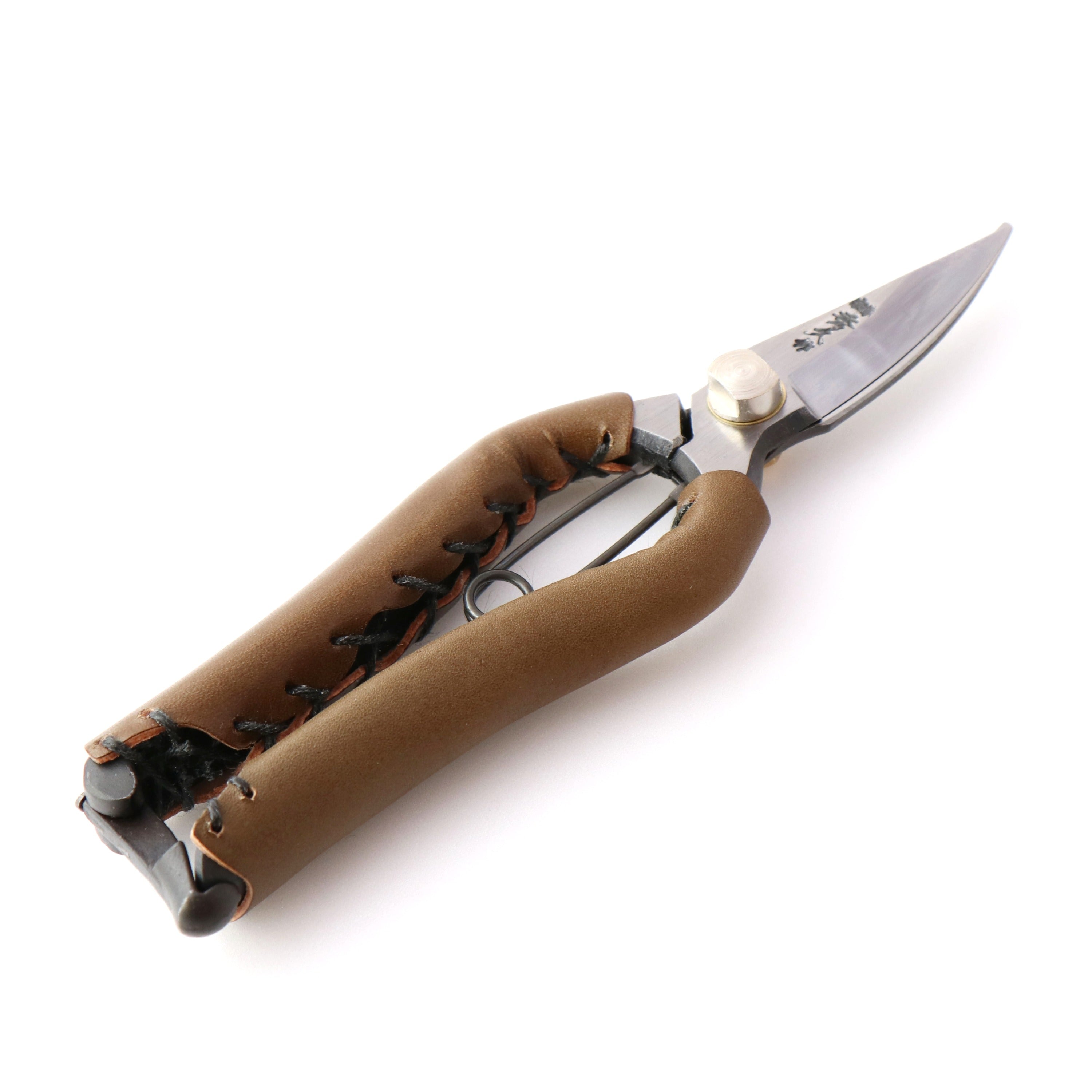 T19O Hand-Forged Multi-Purpose Pruning Shears/Secateurs with Symmetrical Grip and Olive Leather Wrap