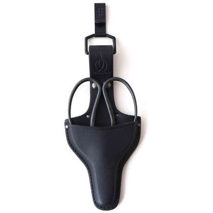 R6B Black Leather Holster/Pouch for Loop Handle Traditional Japanese Scissors w/ Belt Clip