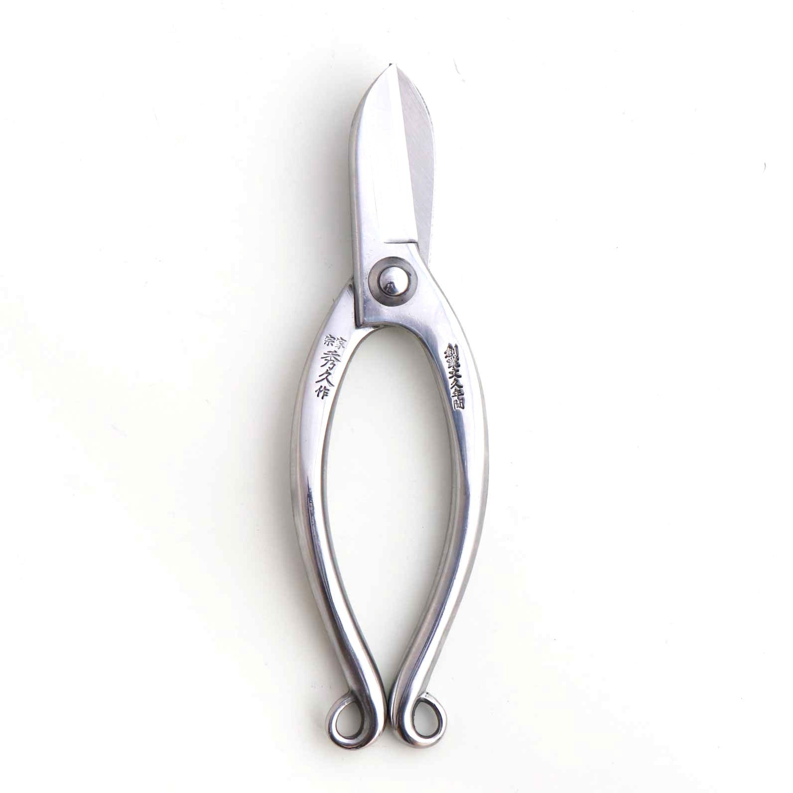 Metallic kitchen shears on a white background