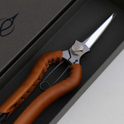 T17C Hand Forged Snips, High Carbon Steel Symmetrical Grip Leather Cover Camel