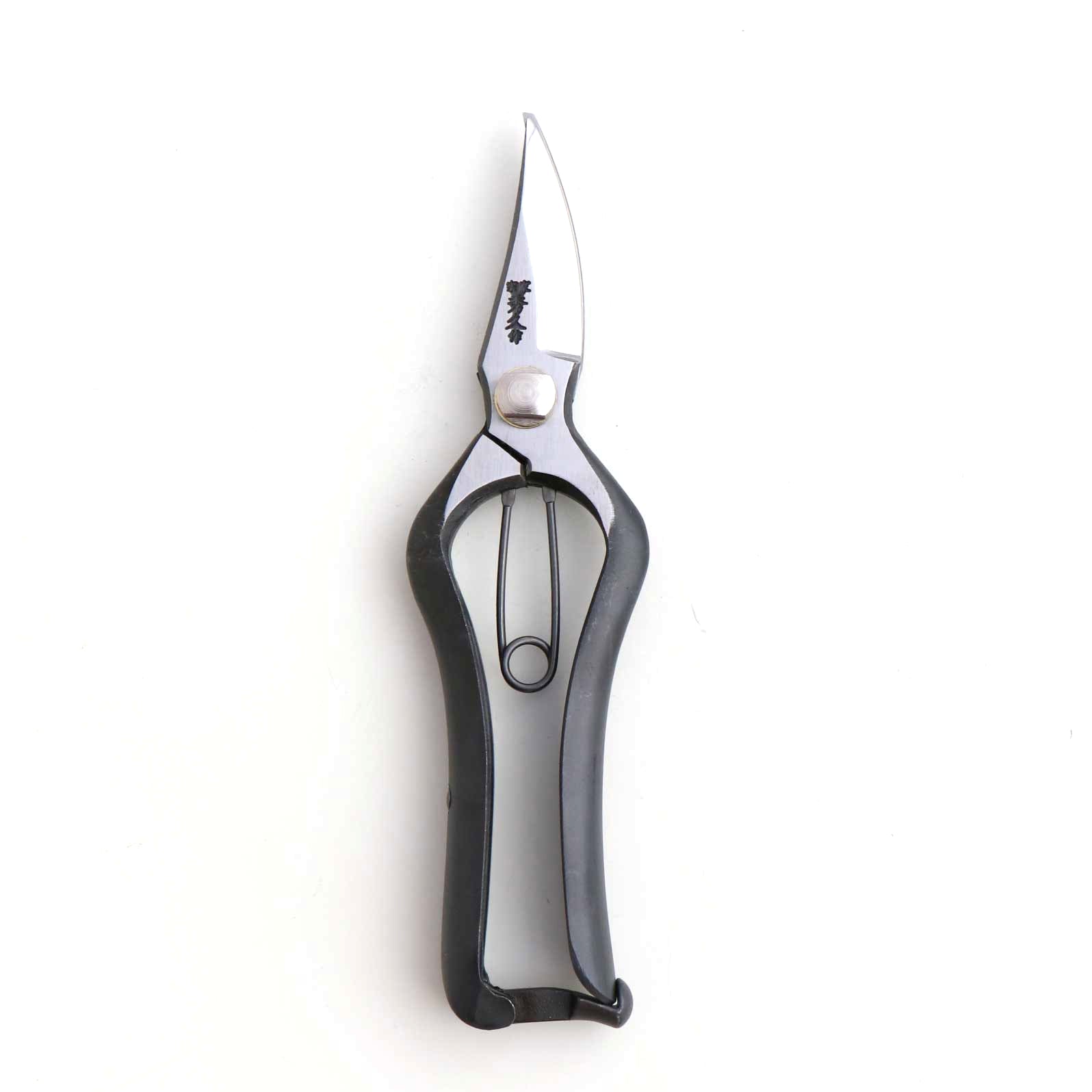 Paring knife with black handle on a white background