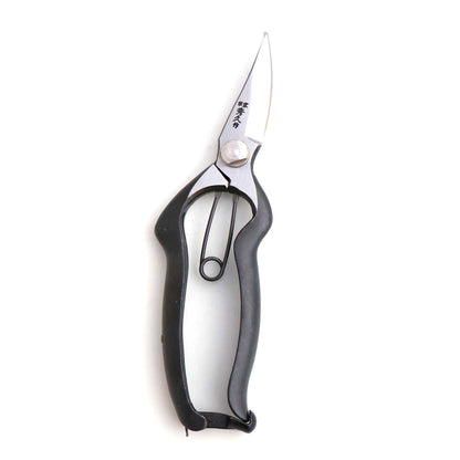 Pair of black-handled scissors on a white background