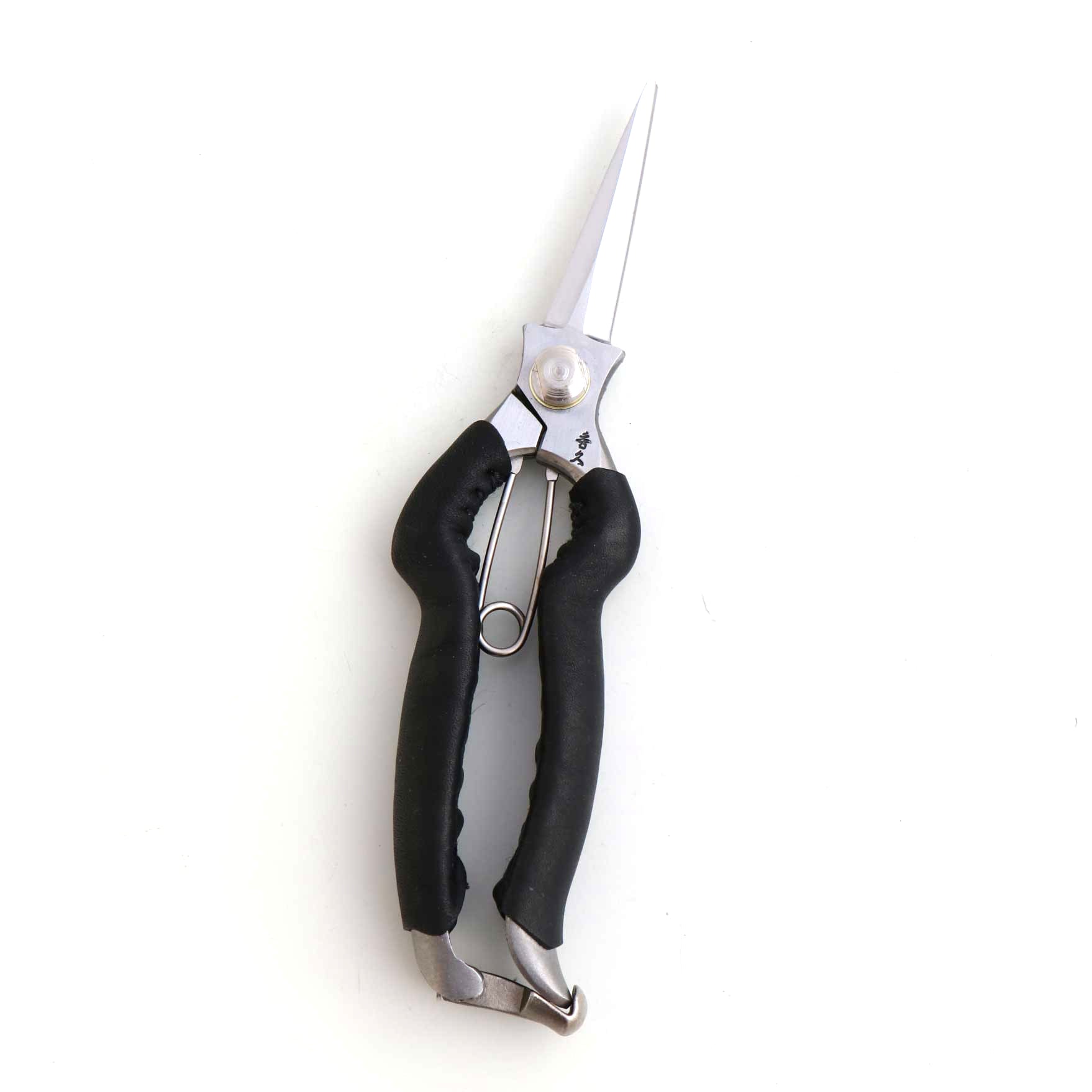 T527B Hand-Forged Stainless Steel Snips with Asymmetrical Black Leather-Wrapped Grip