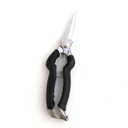 T527B Hand-Forged Stainless Steel Snips with Asymmetrical Black Leather-Wrapped Grip