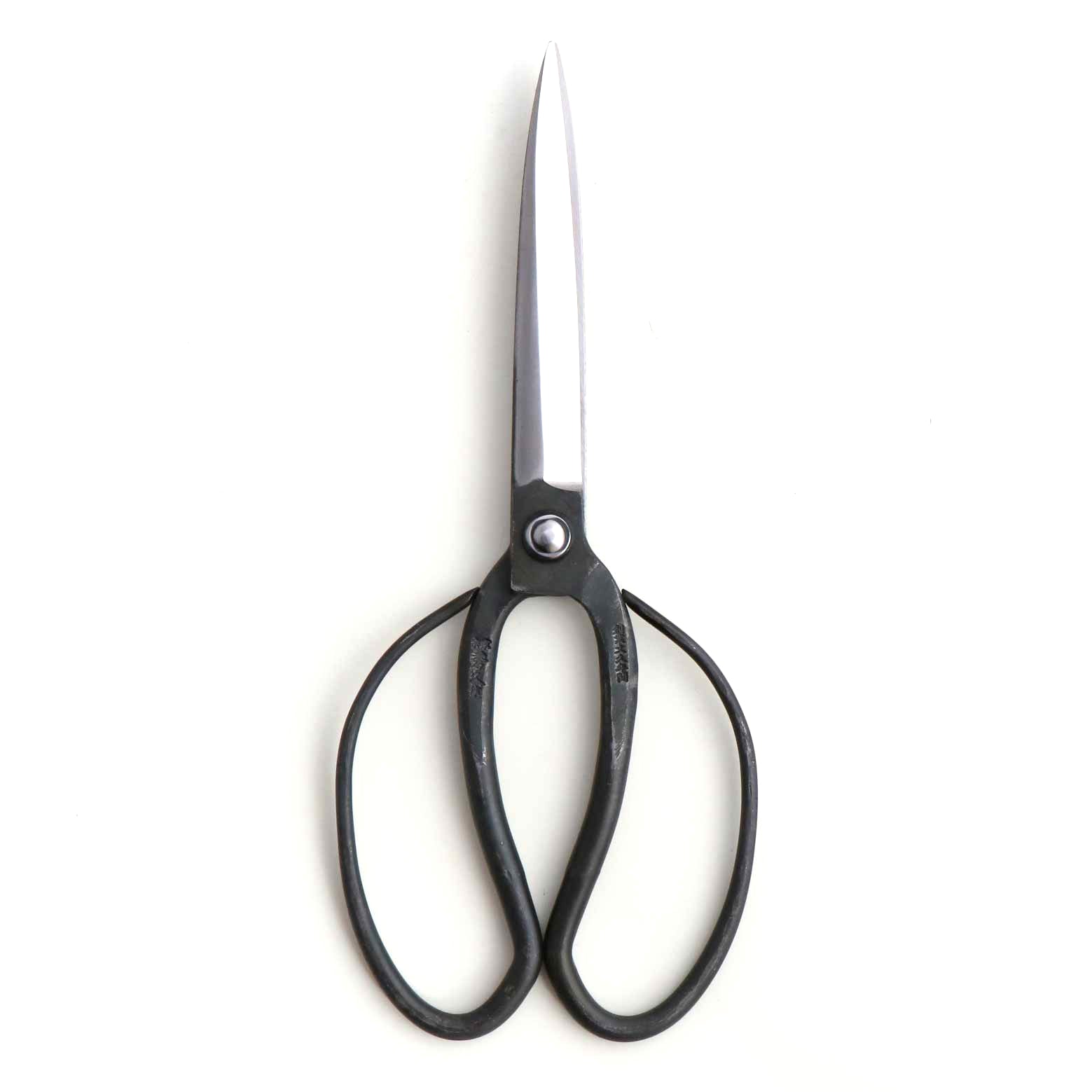 Black-handled scissors on a white background