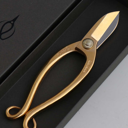 T8AU Traditional Japanese Ikebana Floral Shears, Gold Warabi-te Grip Forged High Carbon Steel 50mm Blade